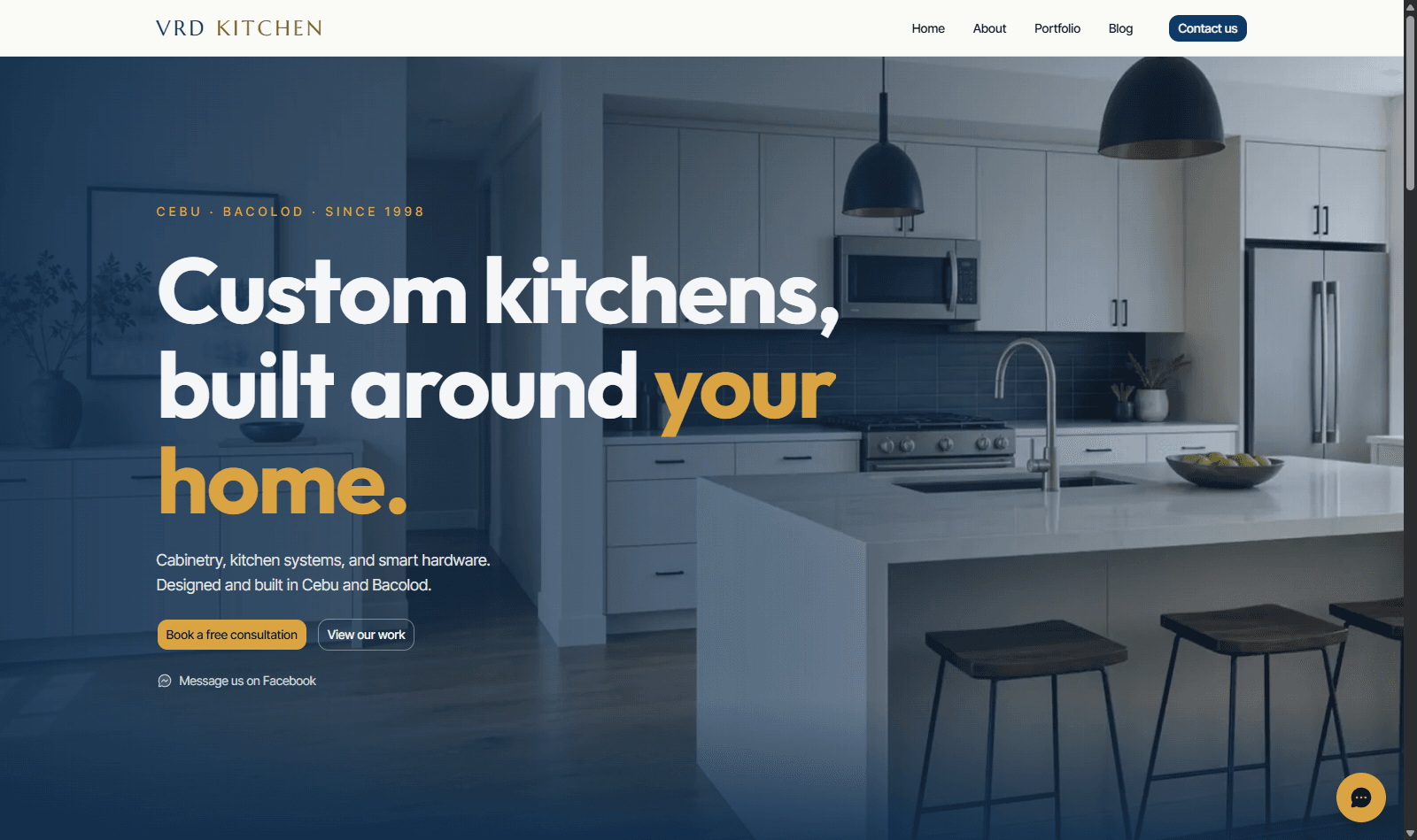 Screenshot of the VRD Kitchen landing page